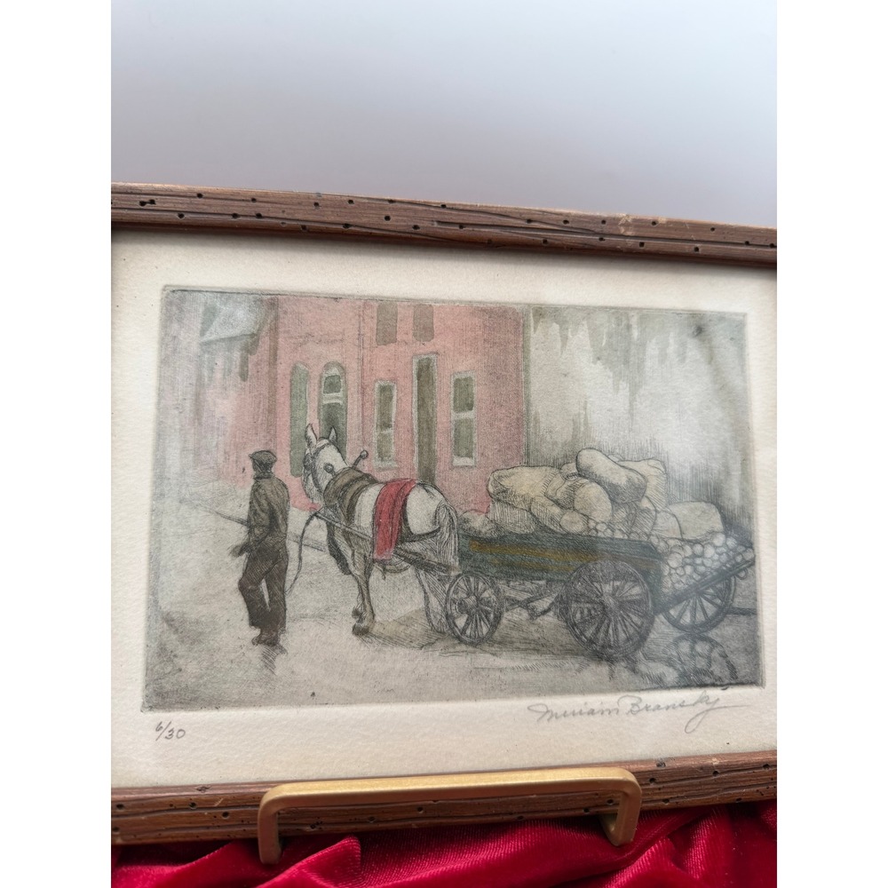 Miriam Bransky Signed Etching Horse Drawn Cart City Scene Limited Edition 6/30